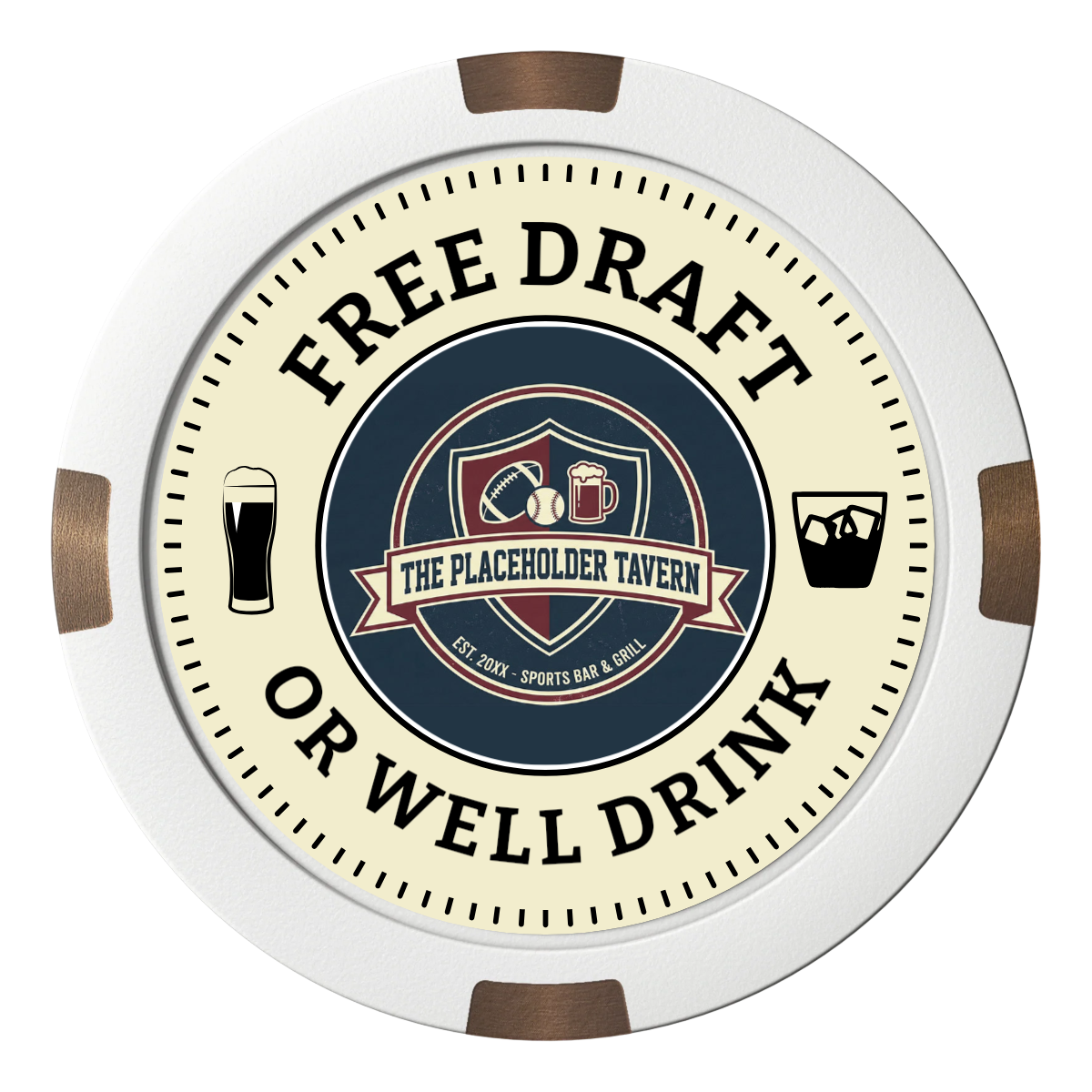 Beer Shop Composite & Metal Hybrid Poker Chips - White - Front