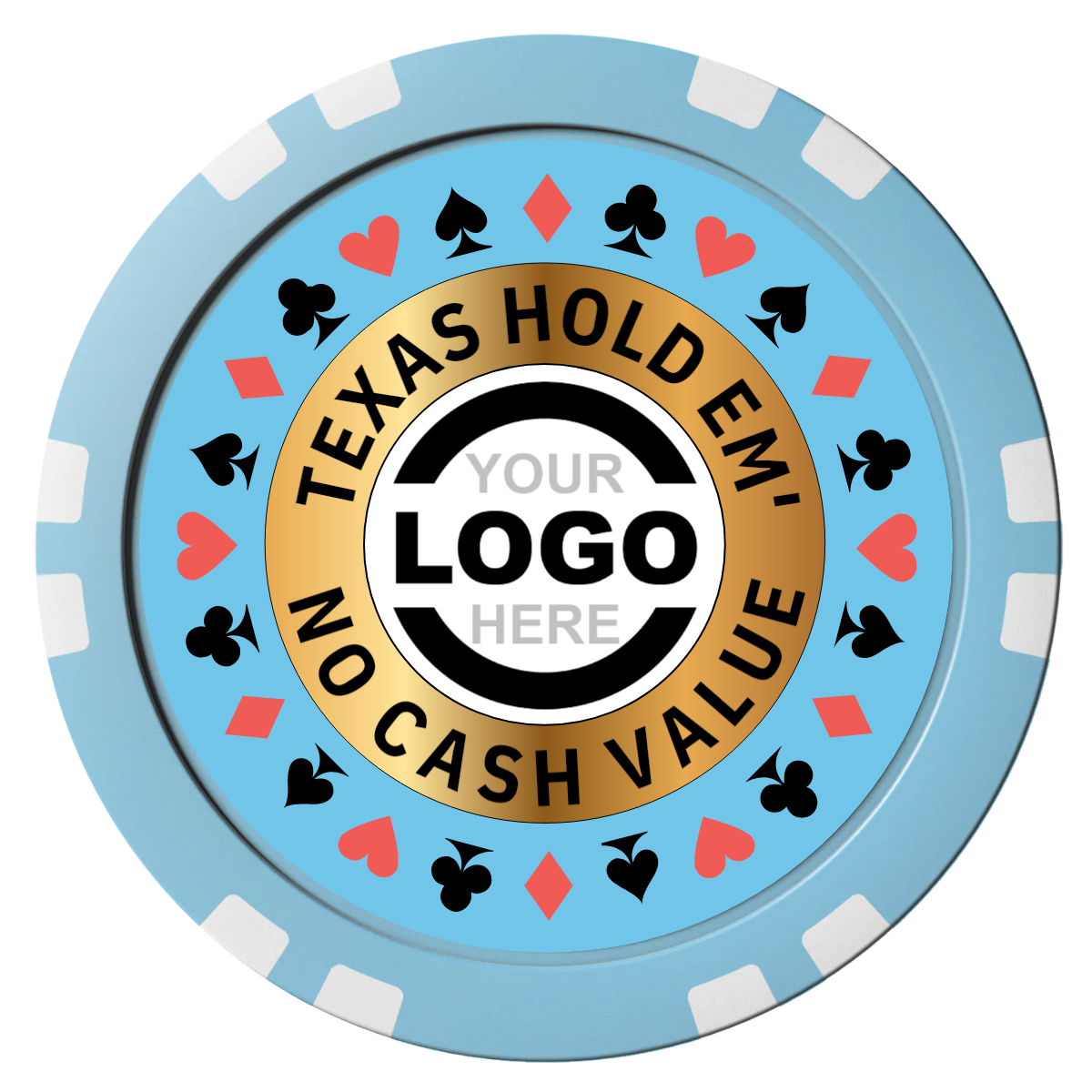 Texas Hold Em' Composite Poker Chips - Light Blue / Double Stripe - Front