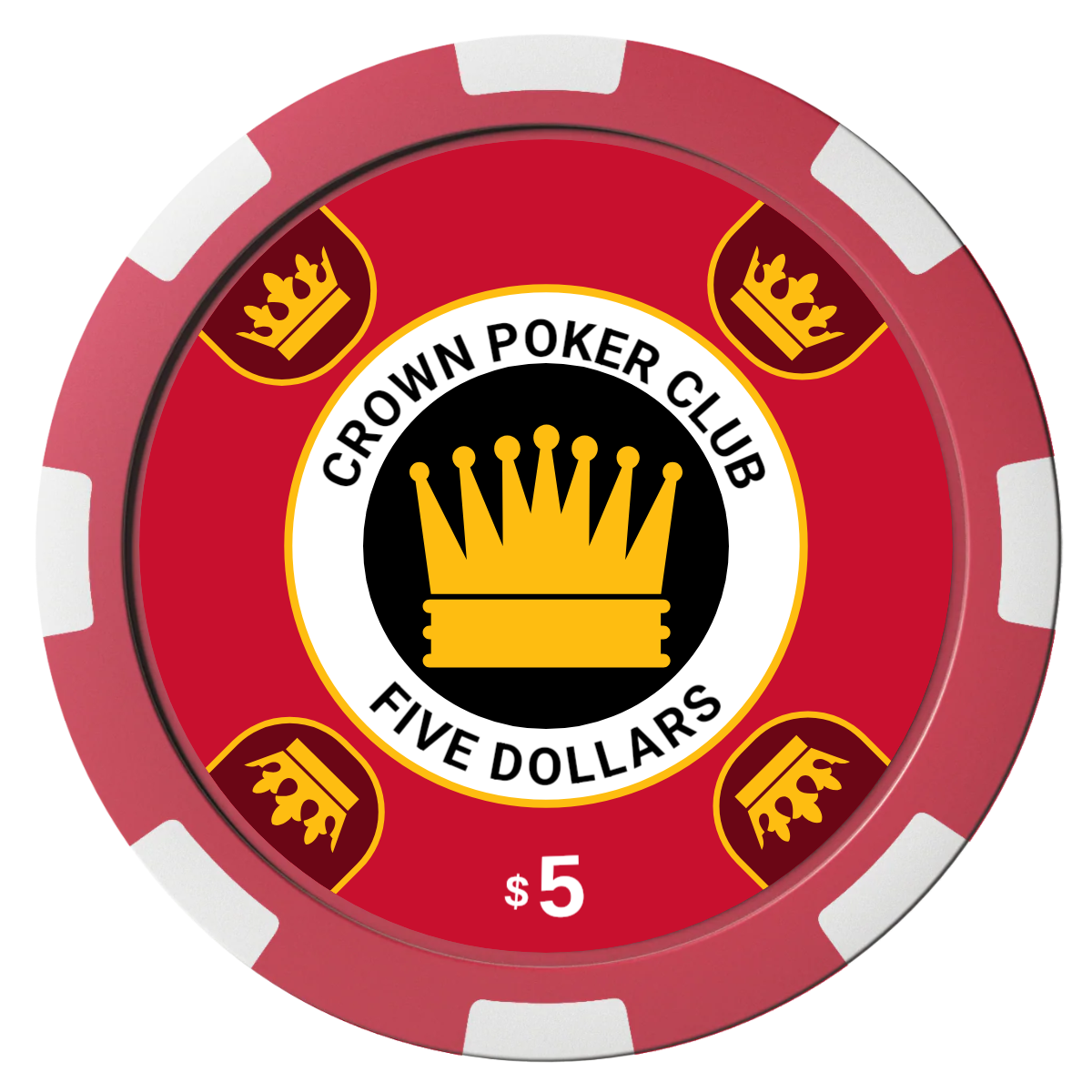 Crown Card Room Composite Poker Chips - Red / 8 Spot - Front
