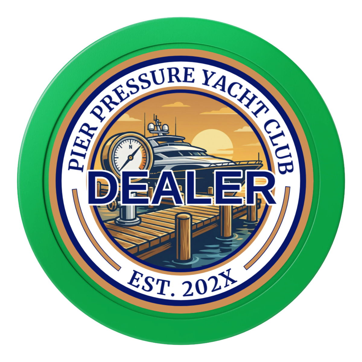 Anchor Down Card Room 2" Composite Dealer Button - Green - Front