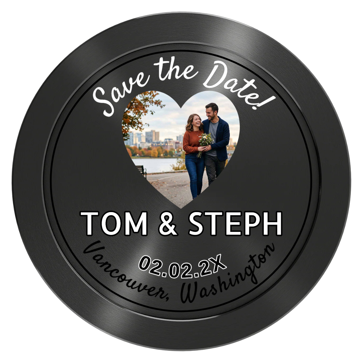 Save the Date Hearts Aluminum Poker Chips - Black - Front