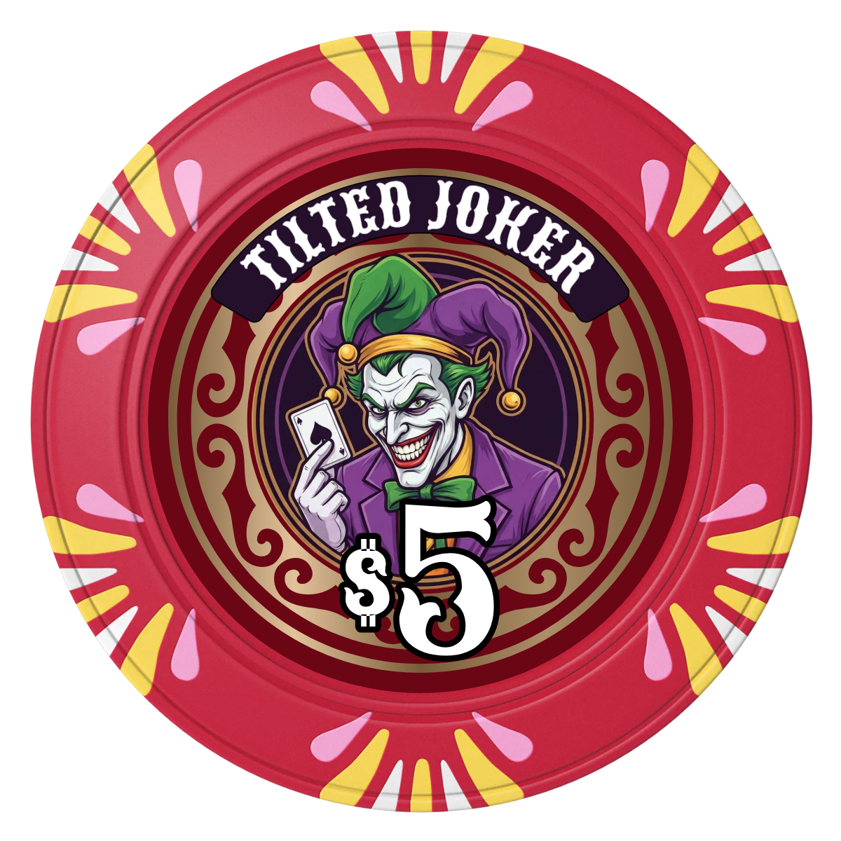 Tilted Joker Clay Poker Chips - Red / Macau / 40mm - Front