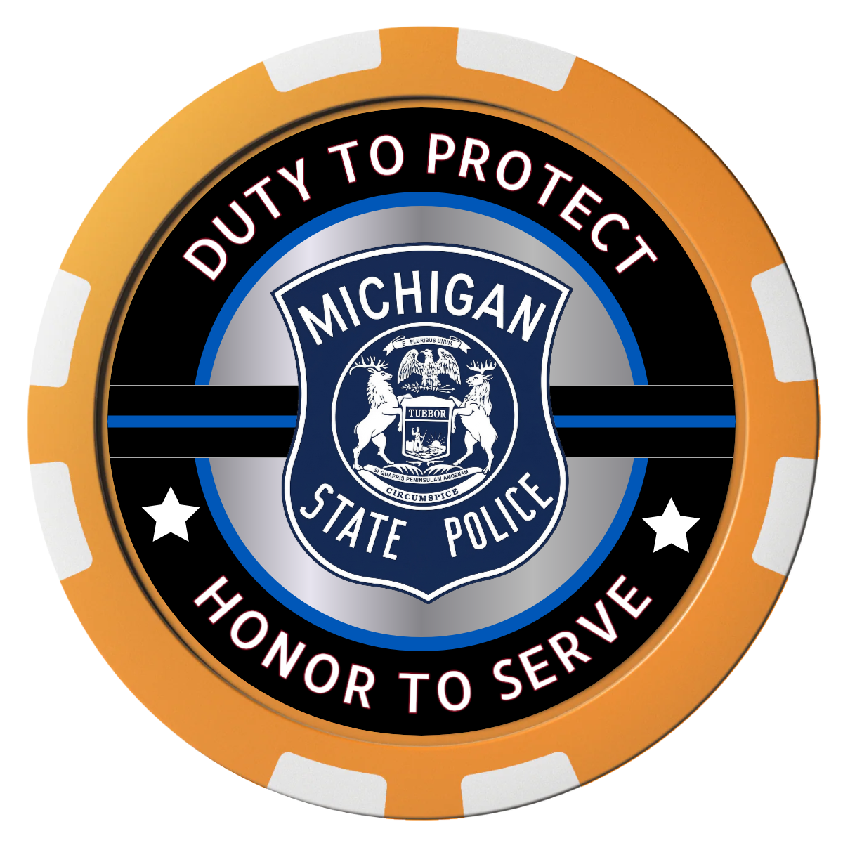 Police Department #01 Composite Poker Chips - Orange / 8 Stripe - Front