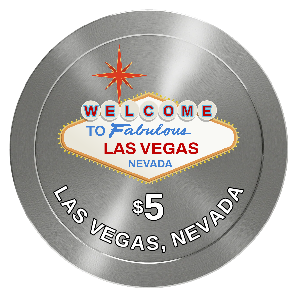 Vegas Sign Aluminum Poker Chips - Silver - Front