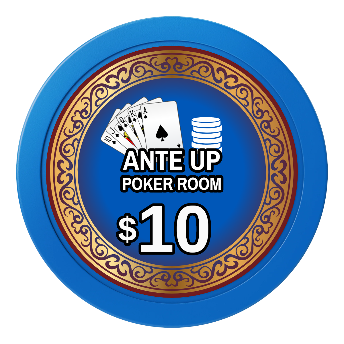Ante Up Poker Room 2" Oversized Poker Chips - Blue - Front