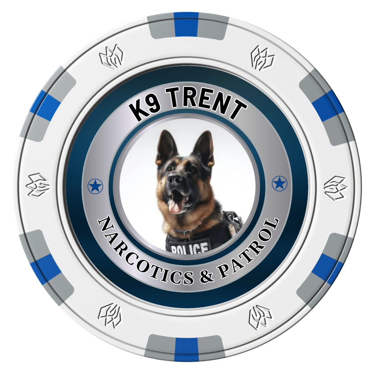 K-9 Trent Clay Poker Chips - White / 6 Spot Gem / 40mm - Front
