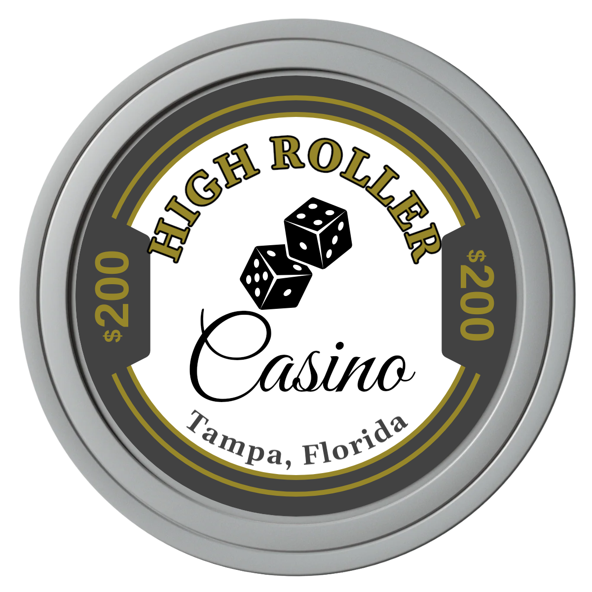 High Roller Casino Composite Poker Chips - Gray / Solid - Front