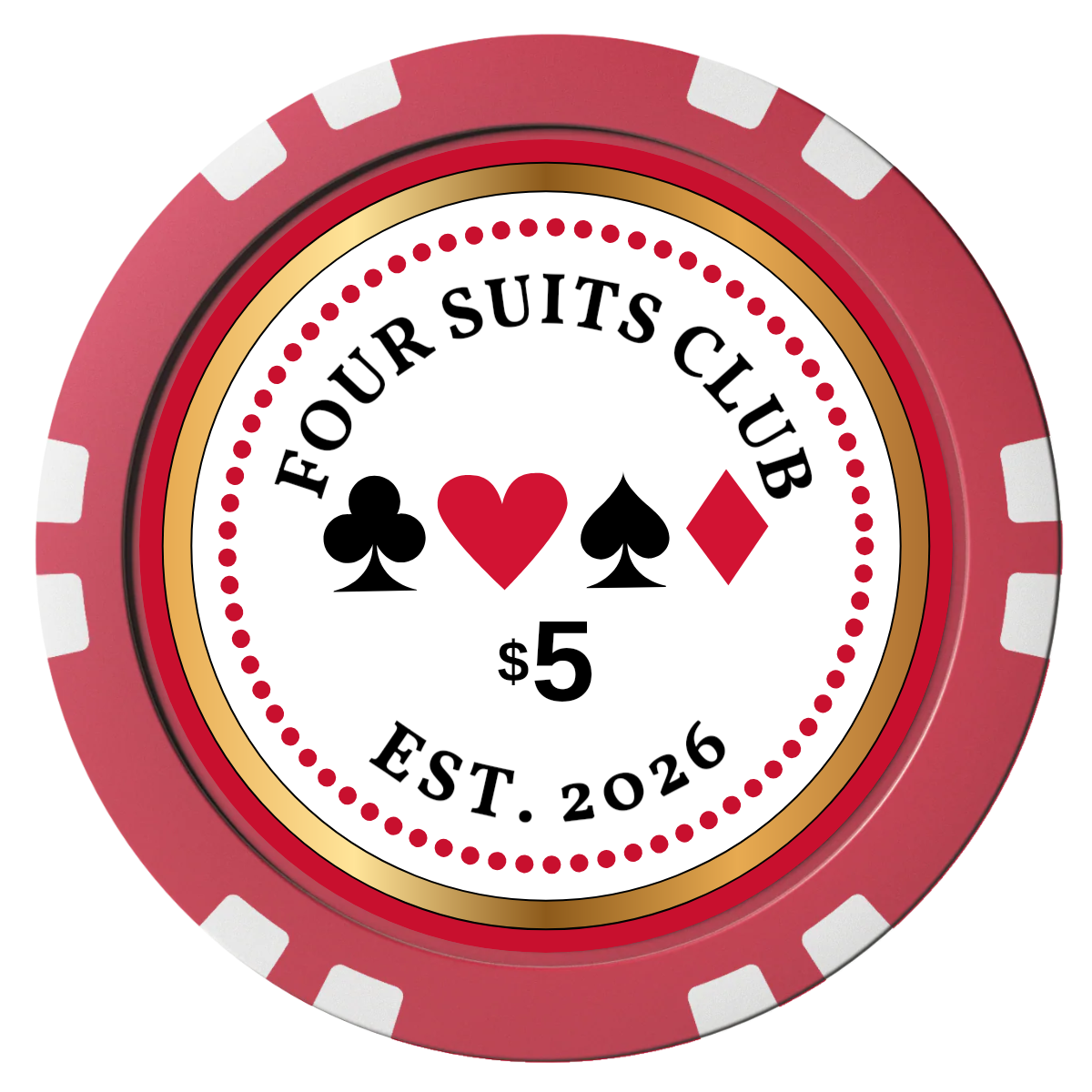 Fours Suits Club Composite Poker Chips - Red / Double Stripe - Front