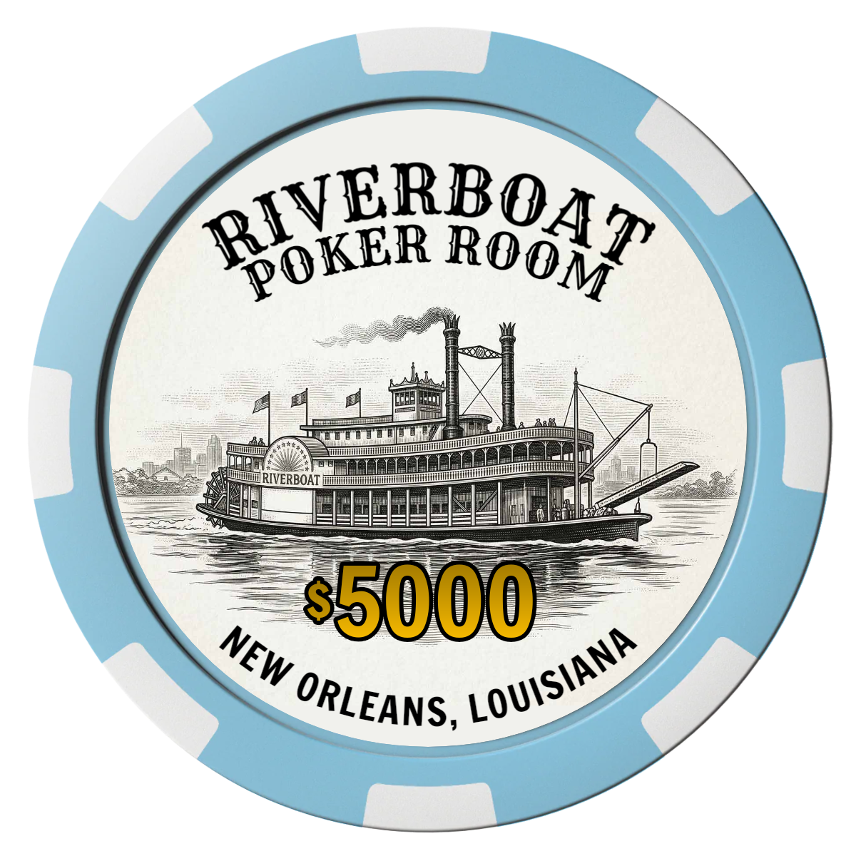 Riverboat Poker Room Composite Poker Chips - Light Blue / 8 Spot - Front
