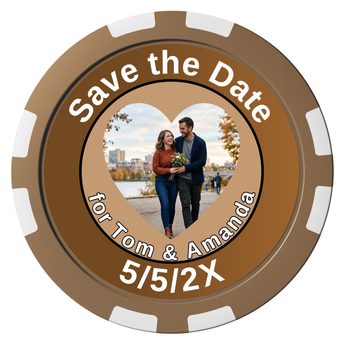 Save the Date #01 Composite Poker Chips - Brown / 8 Stripe - Front