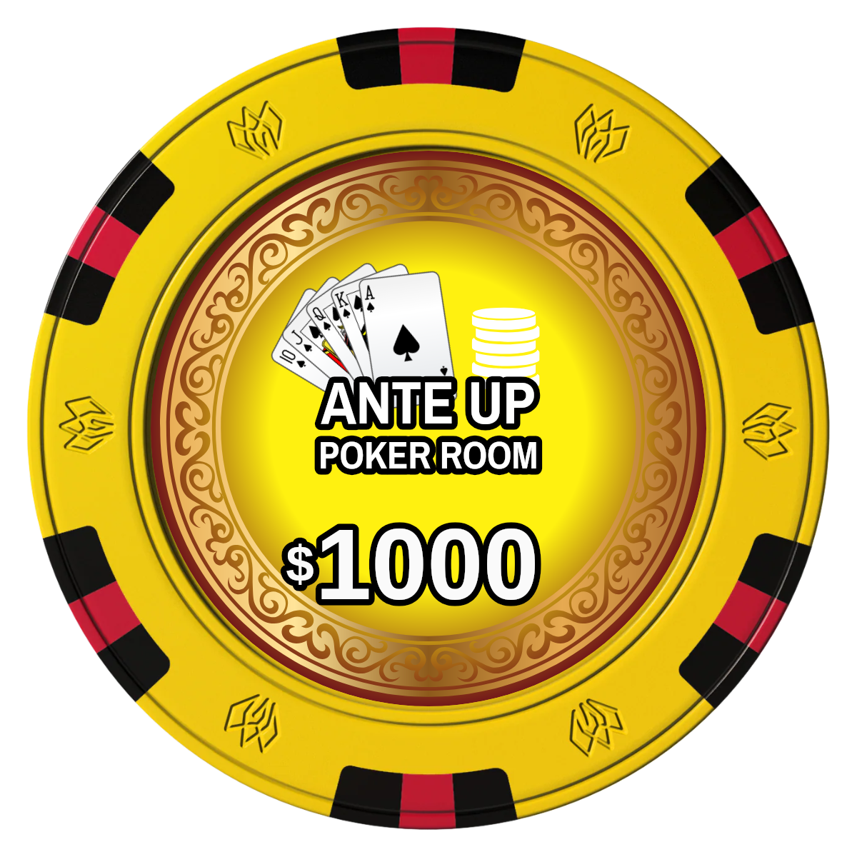 Ante Up Poker Room Clay Poker Chips - Yellow / 6 Spot Gem / 43mm - Front