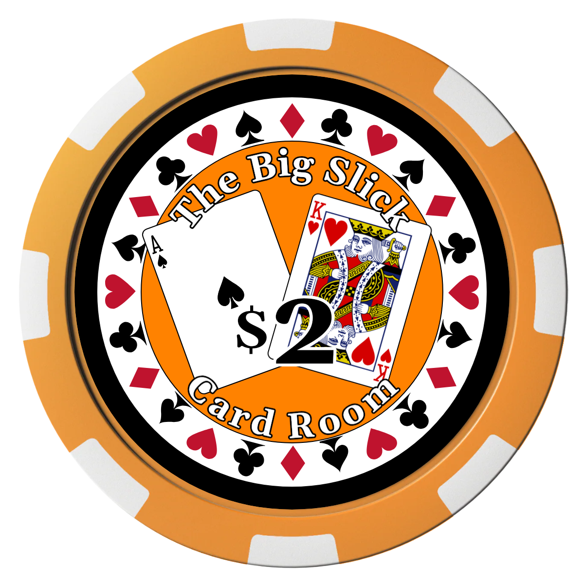 AK Big Slick Composite Poker Chips - Orange / 8 Spot - Front