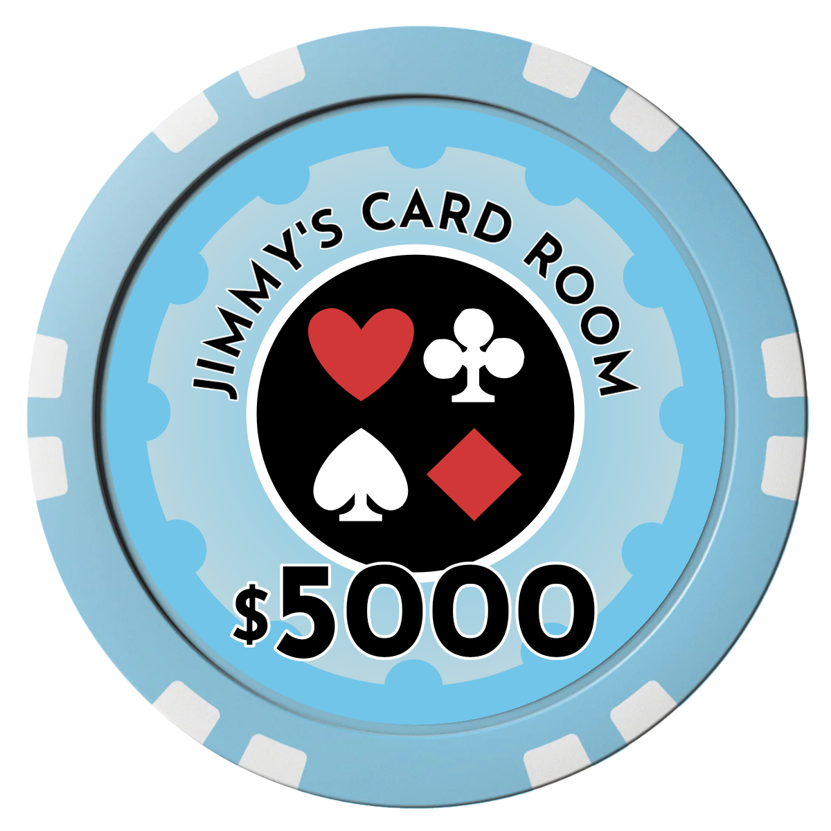 Your Four Suits Composite Poker Chips - Light Blue / Double Stripe - Front