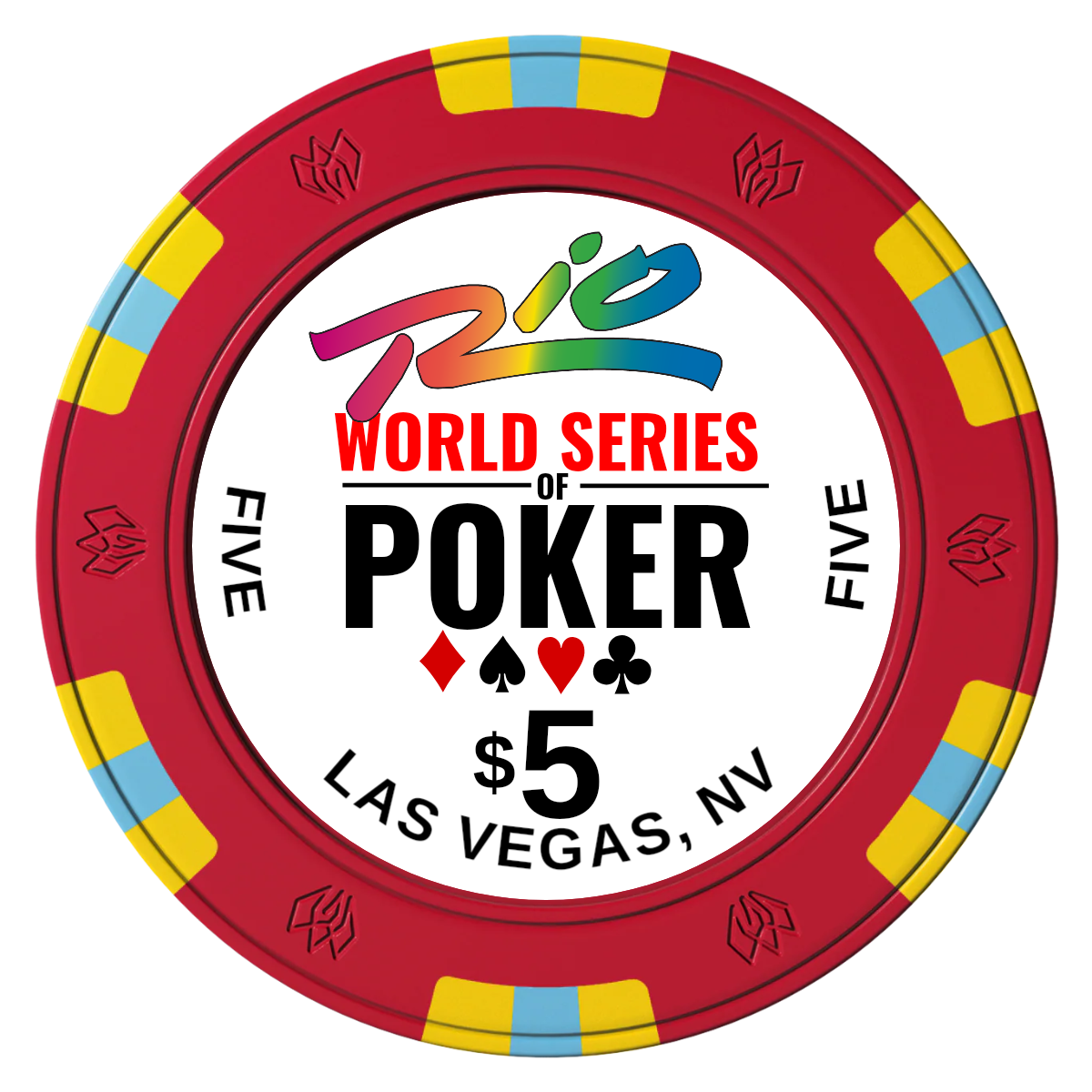 WSOP Clay Poker Chips - Red / 6 Spot Gem / 43mm - Front