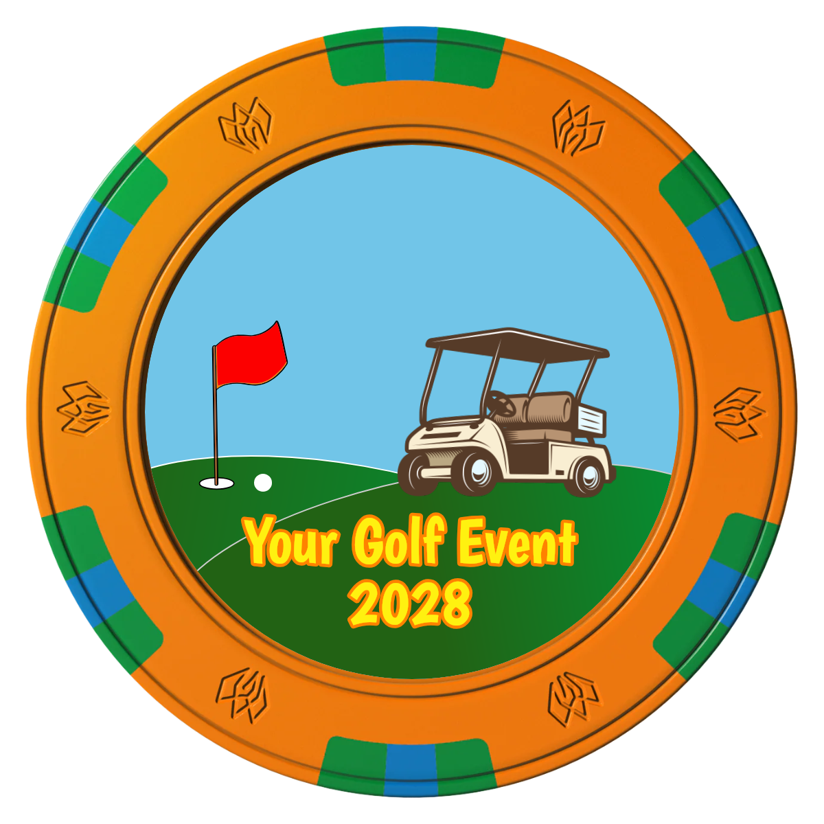 Going Golfing Today Clay Poker Chips - Orange / 6 Spot Gem / 43mm - Front