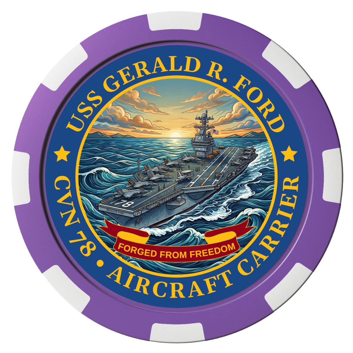 Navy USS Gerald Ford Composite Poker Chips - Purple / 8 Spot - Front