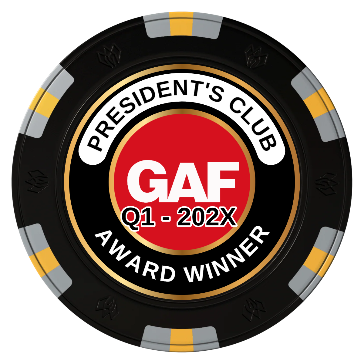 President's Club Clay Poker Chips - Black / 6 Spot Gem / 40mm - Front