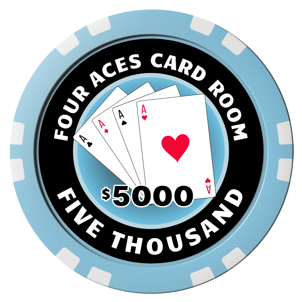 4 Aces Poker Room Composite Poker Chips - Light Blue / Double Stripe - Front