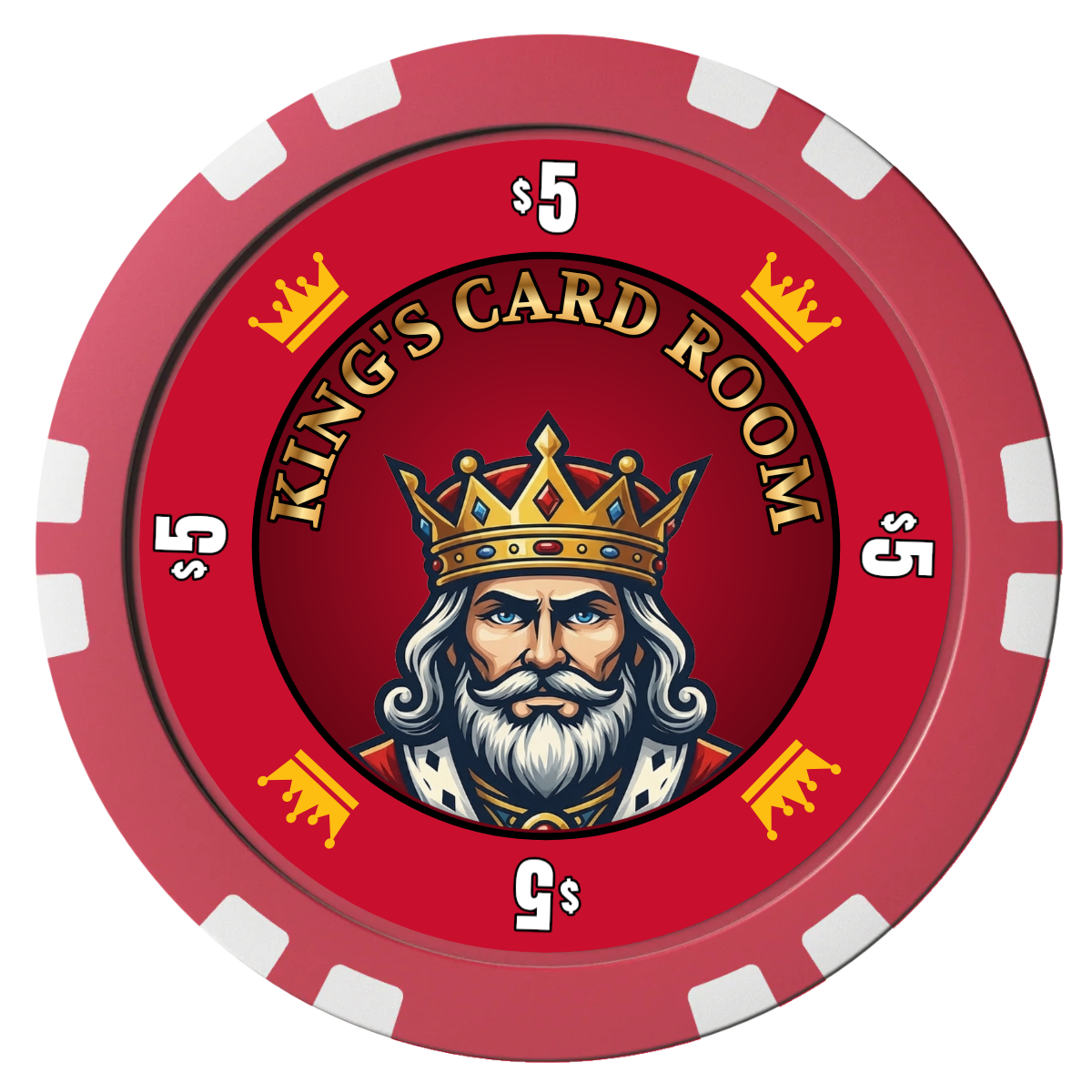 Kings Composite Poker Chips - Red / Double Stripe - Front