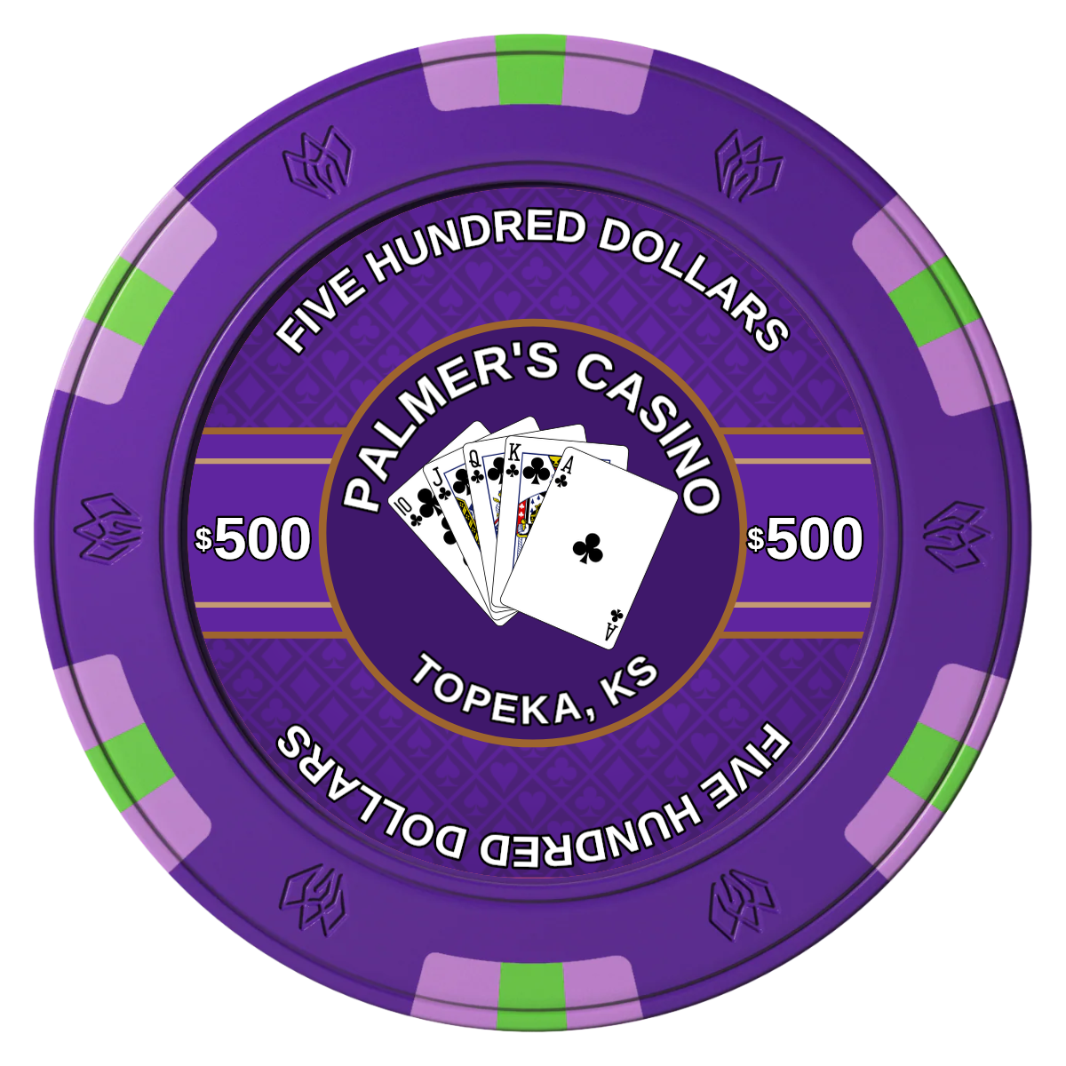 Palmer's Casino Clay Poker Chips - Purple / 6 Spot Gem / 43mm - Front