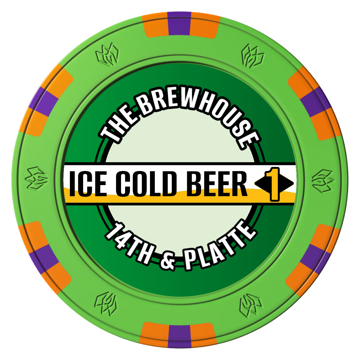 Ice Cold Beer Drink Token Clay Poker Chips - Green / 6 Spot Gem / 40mm - Front