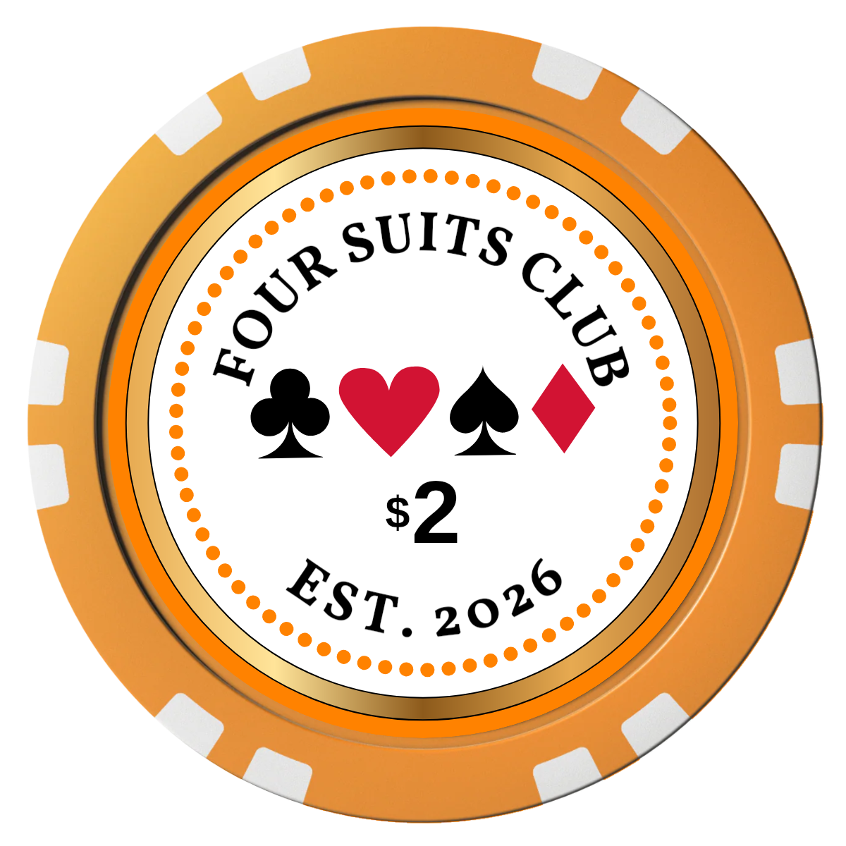 Fours Suits Club Composite Poker Chips - Orange / Double Stripe - Front