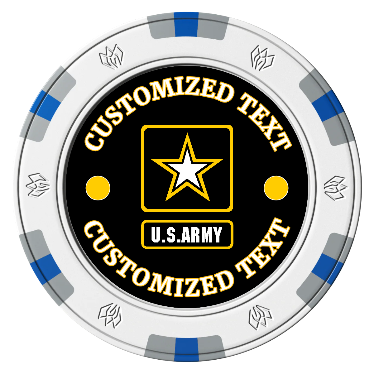 Army Strong Clay Poker Chips - White / 6 Spot Gem / 40mm - Front