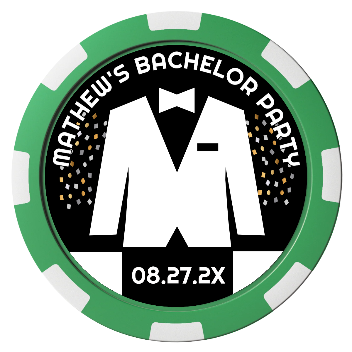 Bachelor No More Bowtie Composite Poker Chips - Green / 8 Spot - Front