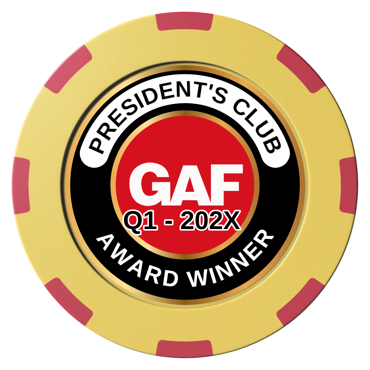 President's Club Clay Poker Chips - Yellow / 8 Spot (2 Tone) / 40mm - Front