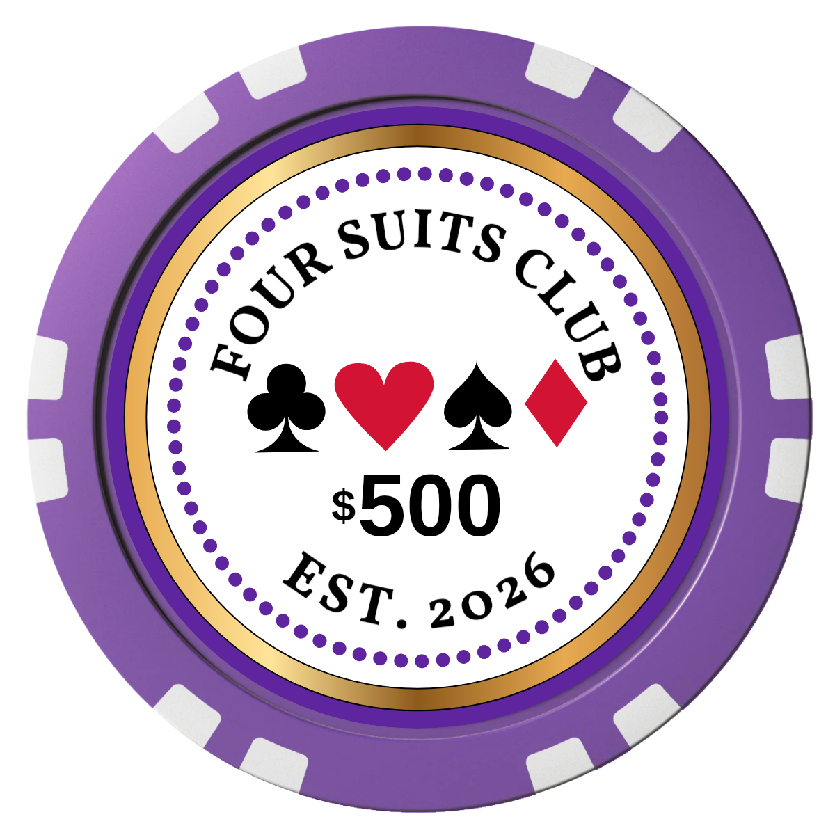 Fours Suits Club Composite Poker Chips - Purple / Double Stripe - Front