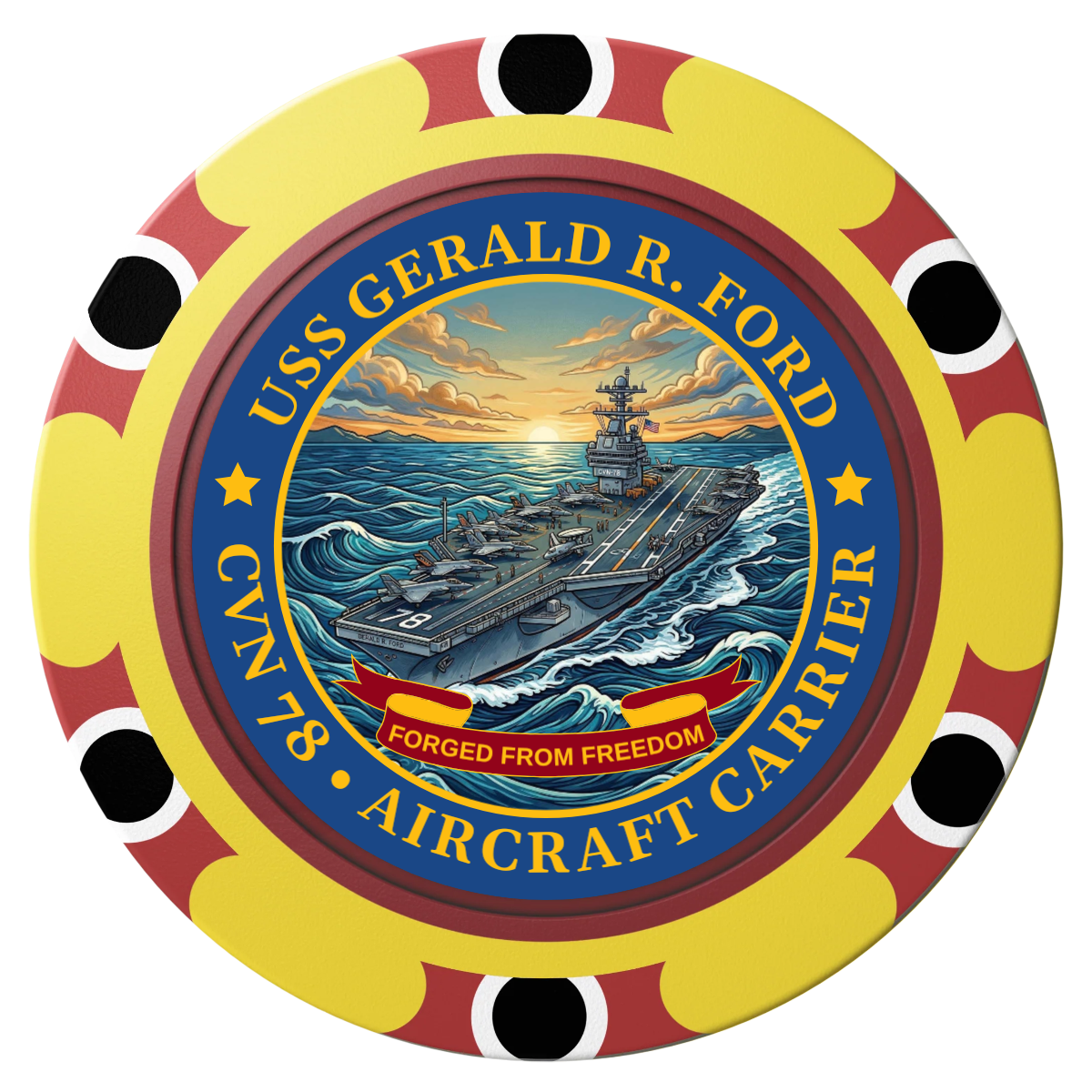 Navy USS Gerald Ford Clay Poker Chips - Yellow / Monte Carlo / 40mm - Front