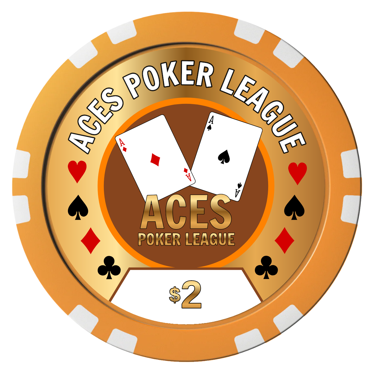 Aces Poker League Composite Poker Chips - Orange / Double Stripe - Front