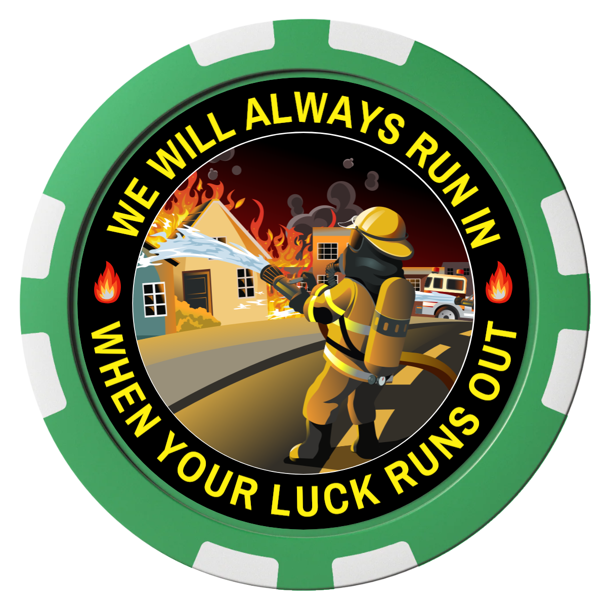 Firefighter Maltese Cross Composite Poker Chips - Green / 8 Stripe - Front