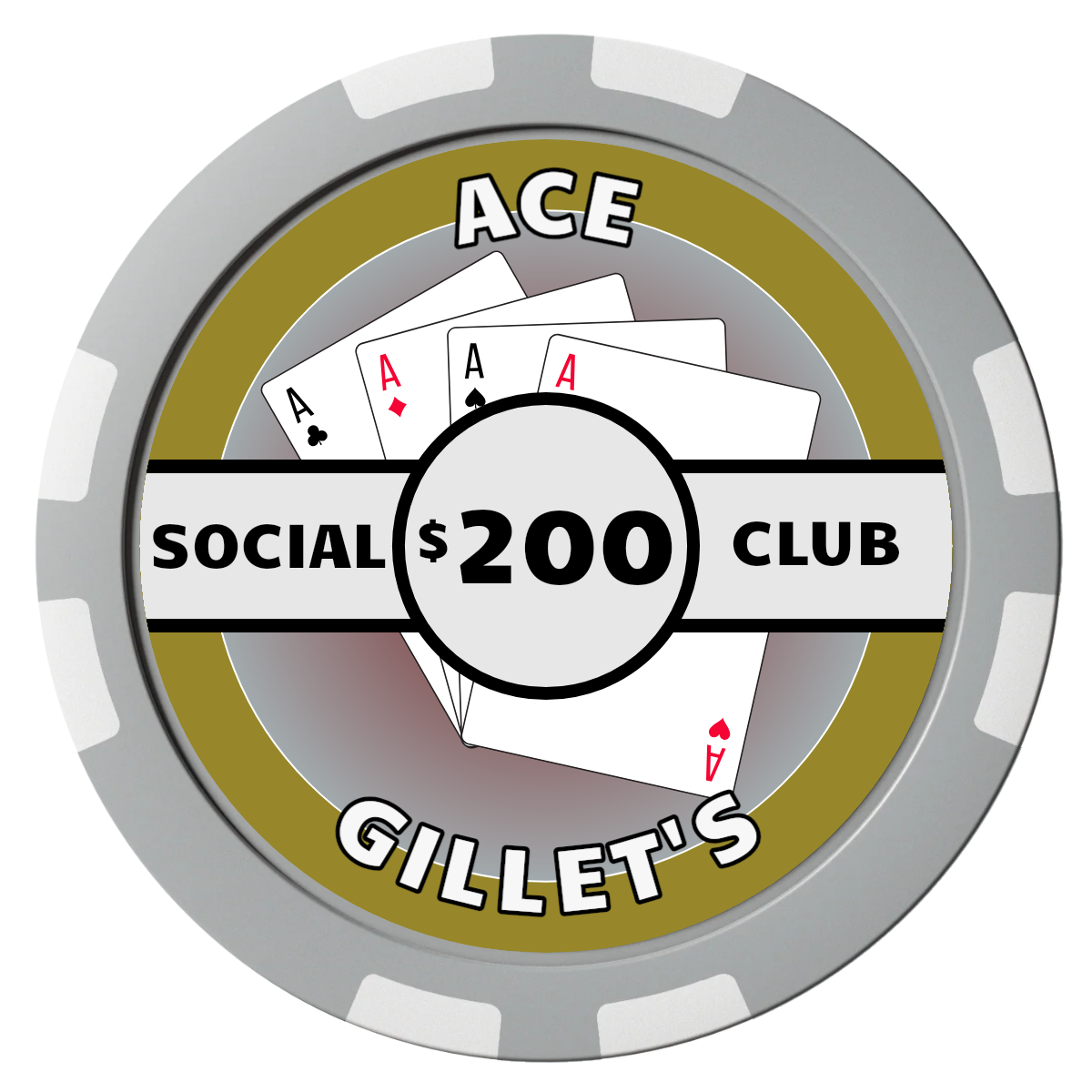 Ace Gillet's Composite Poker Chips - Gray / 8 Stripe - Front