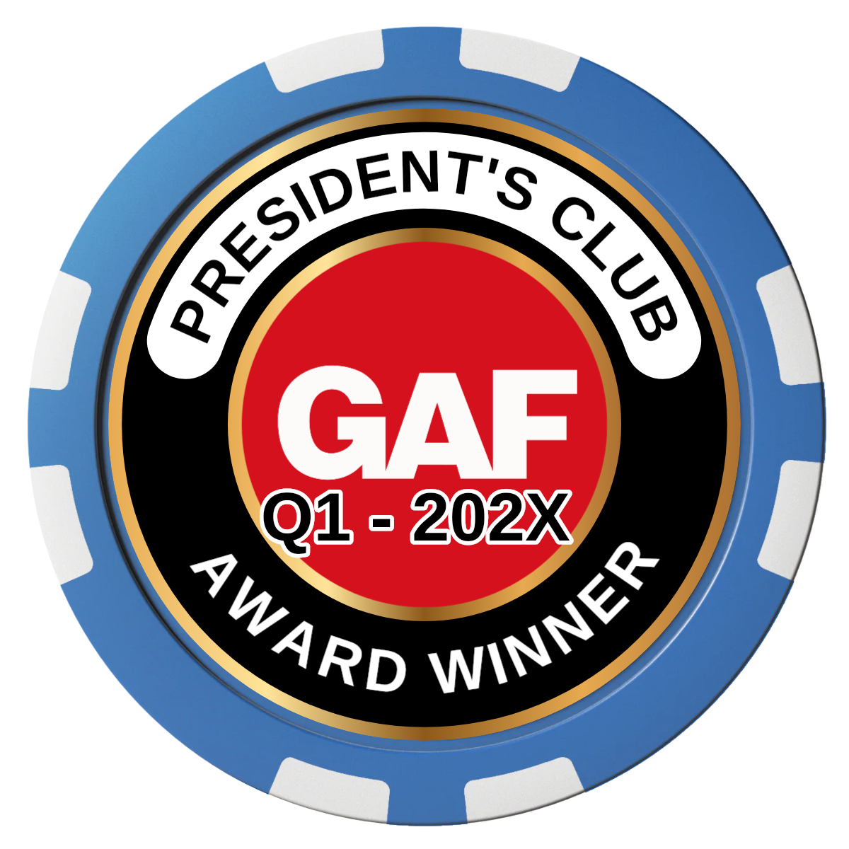 President's Club Composite Poker Chips - Blue / 8 Stripe - Front