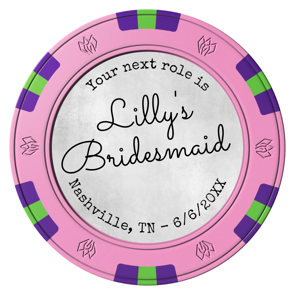 Be My Bridesmaid Simple Clay Poker Chips - Pink / 6 Spot Gem / 40mm - Front
