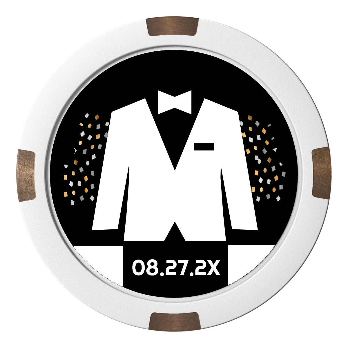 Bachelor No More Bowtie Composite & Metal Hybrid Poker Chips - White - Front