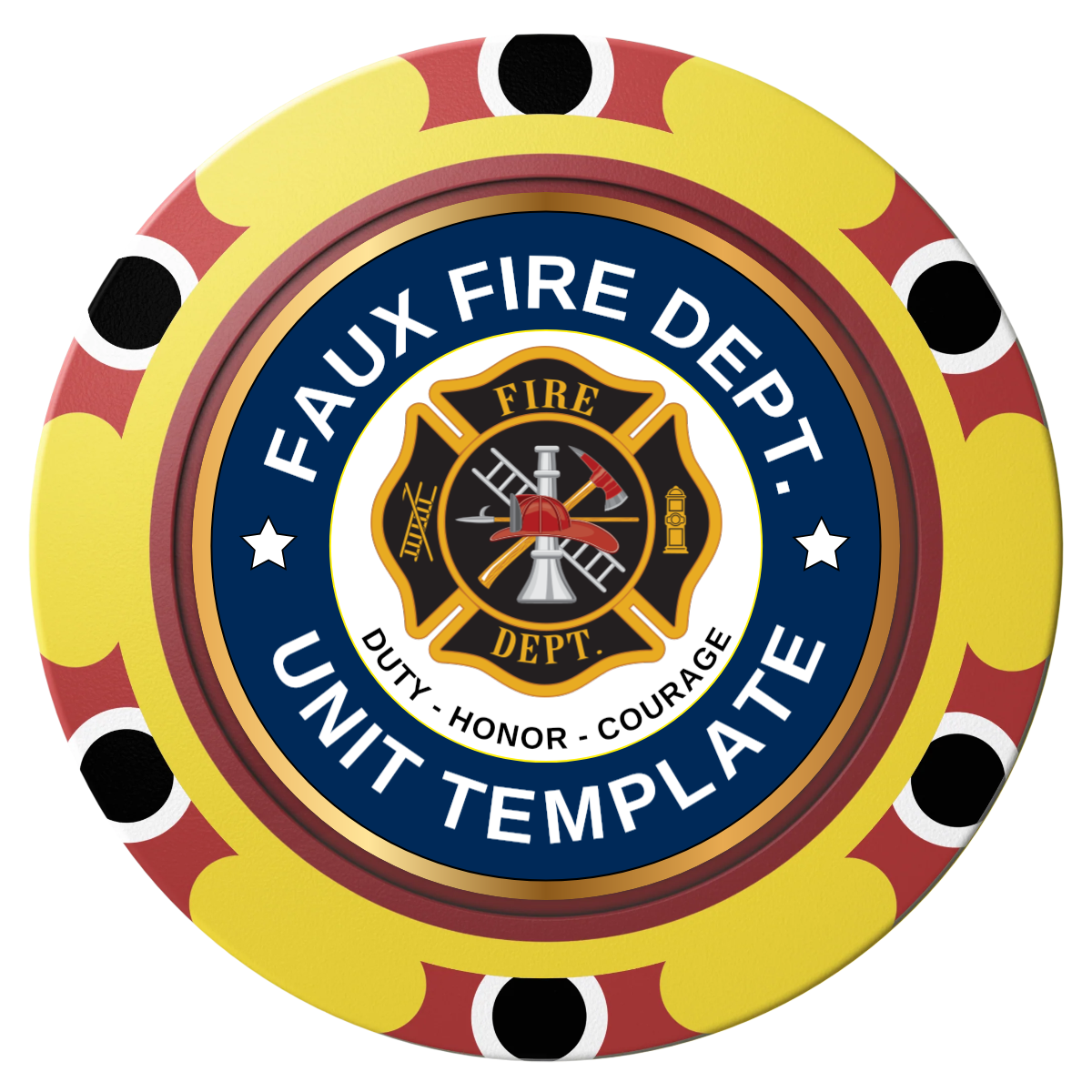 Faux Fire Dept. #01 Clay Poker Chips - Yellow / Monte Carlo / 40mm - Front