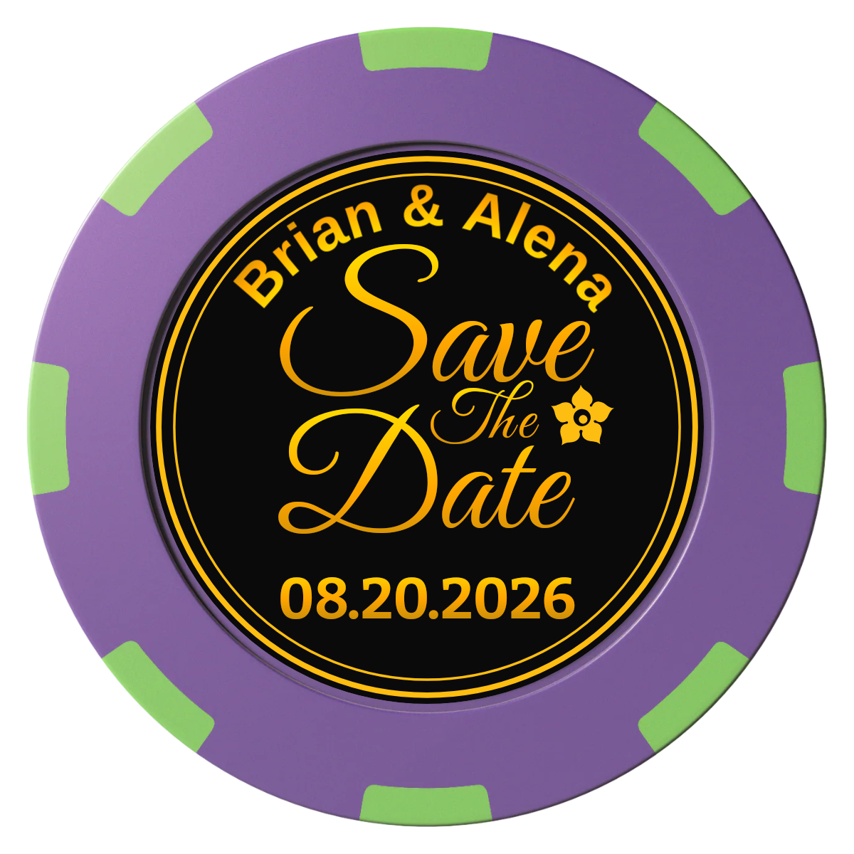 Save the Date Text Clay Poker Chips - Purple / 8 Spot (2 Tone) / 40mm - Front