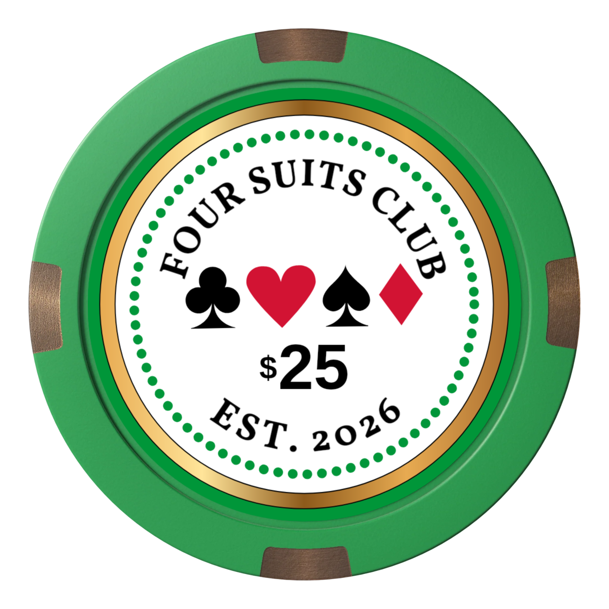 Fours Suits Club Composite & Metal Hybrid Poker Chips - Green - Front