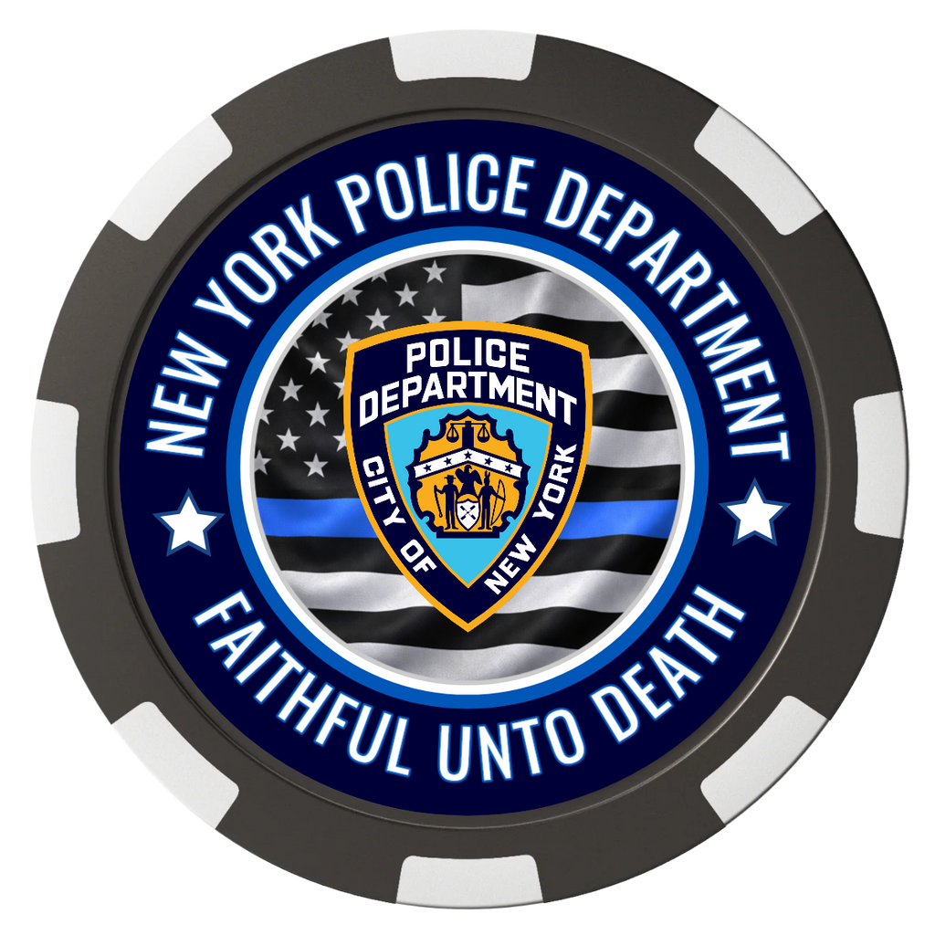 NYPD Safe and Fair Magnetic Composite Poker Chips - Black / 8 Spot - Front