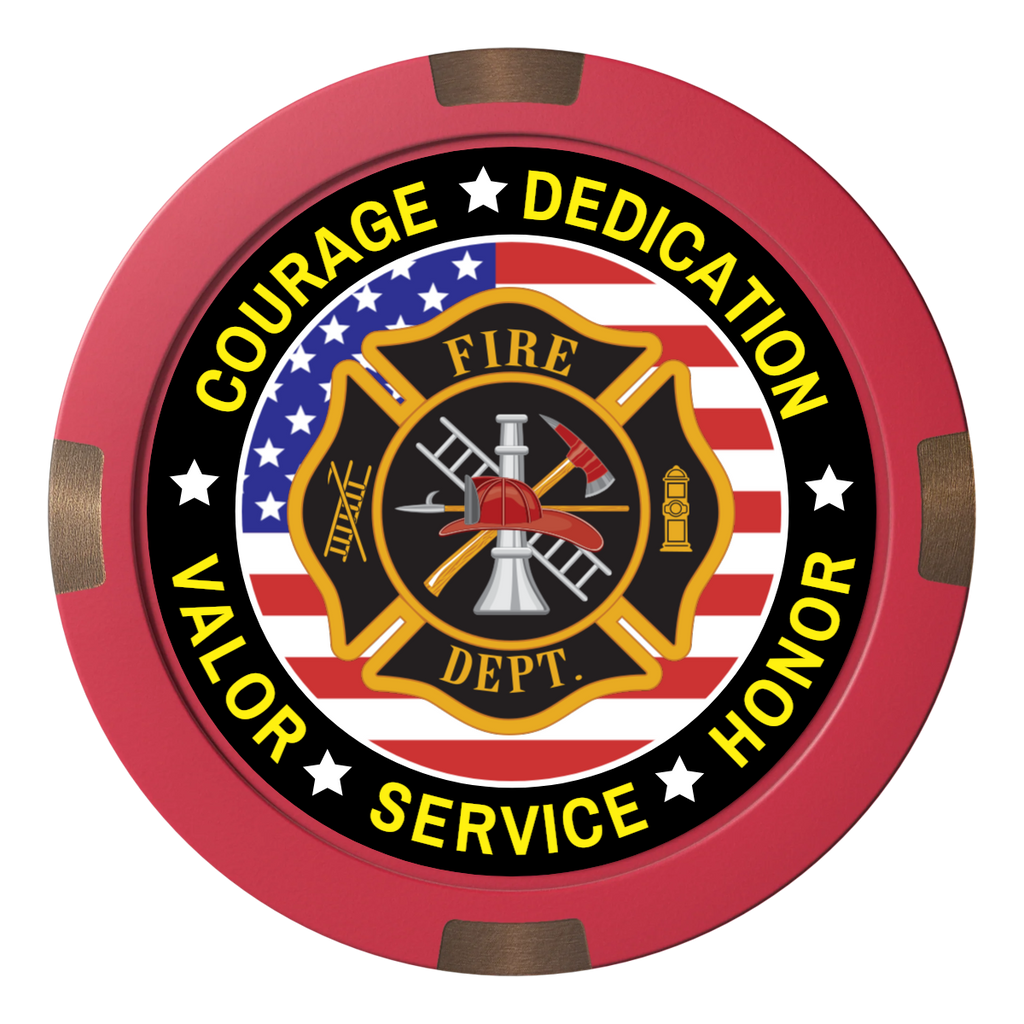 Firefighter Maltese Cross Composite & Metal Hybrid Poker Chips - Red - Back