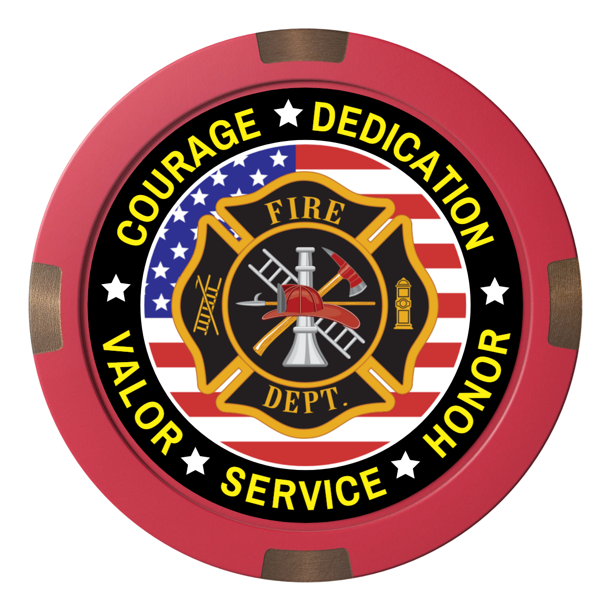 Firefighter Maltese Cross Composite & Metal Hybrid Poker Chips - Red - Back