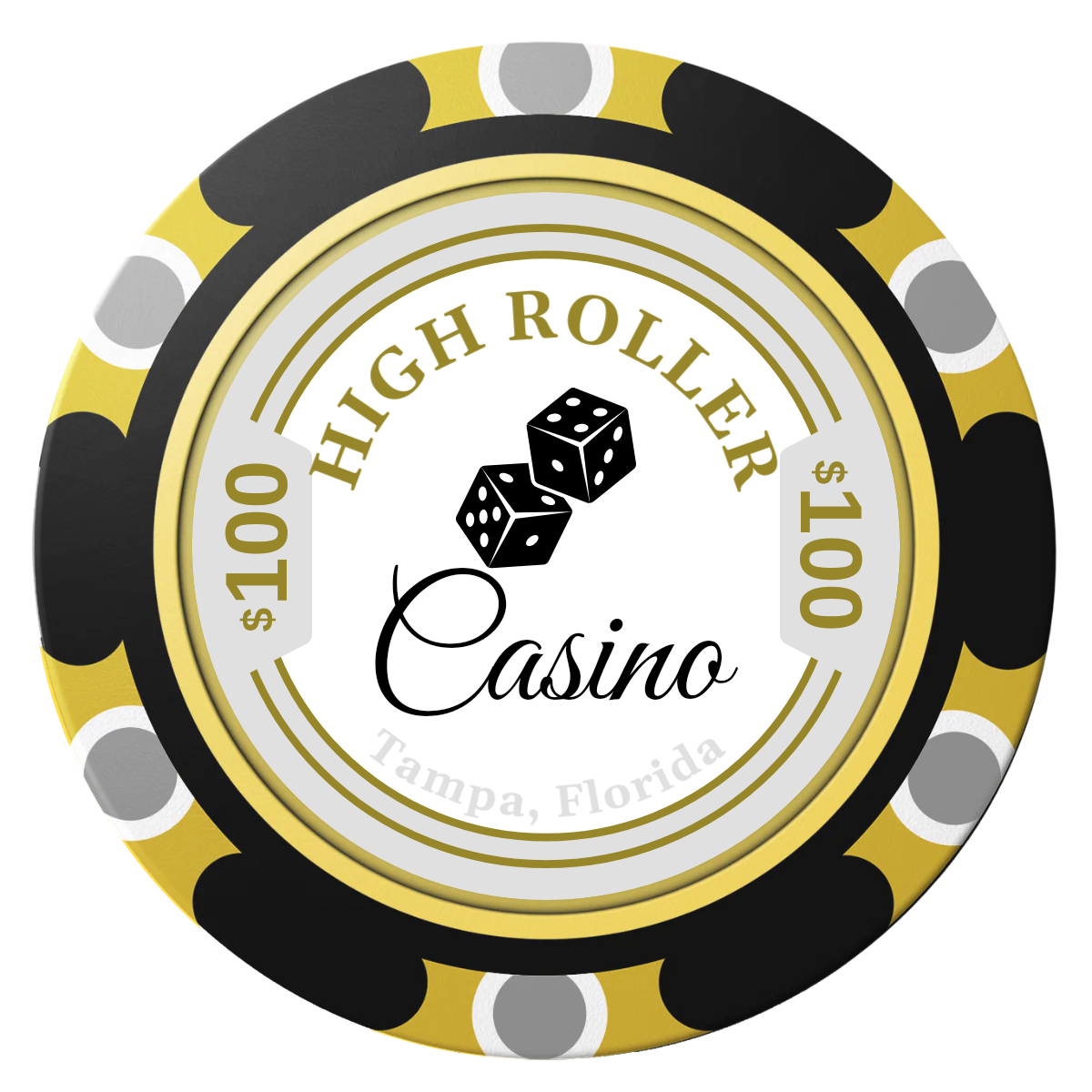 High Roller Casino Clay Poker Chips - Black / Monte Carlo / 40mm - Front