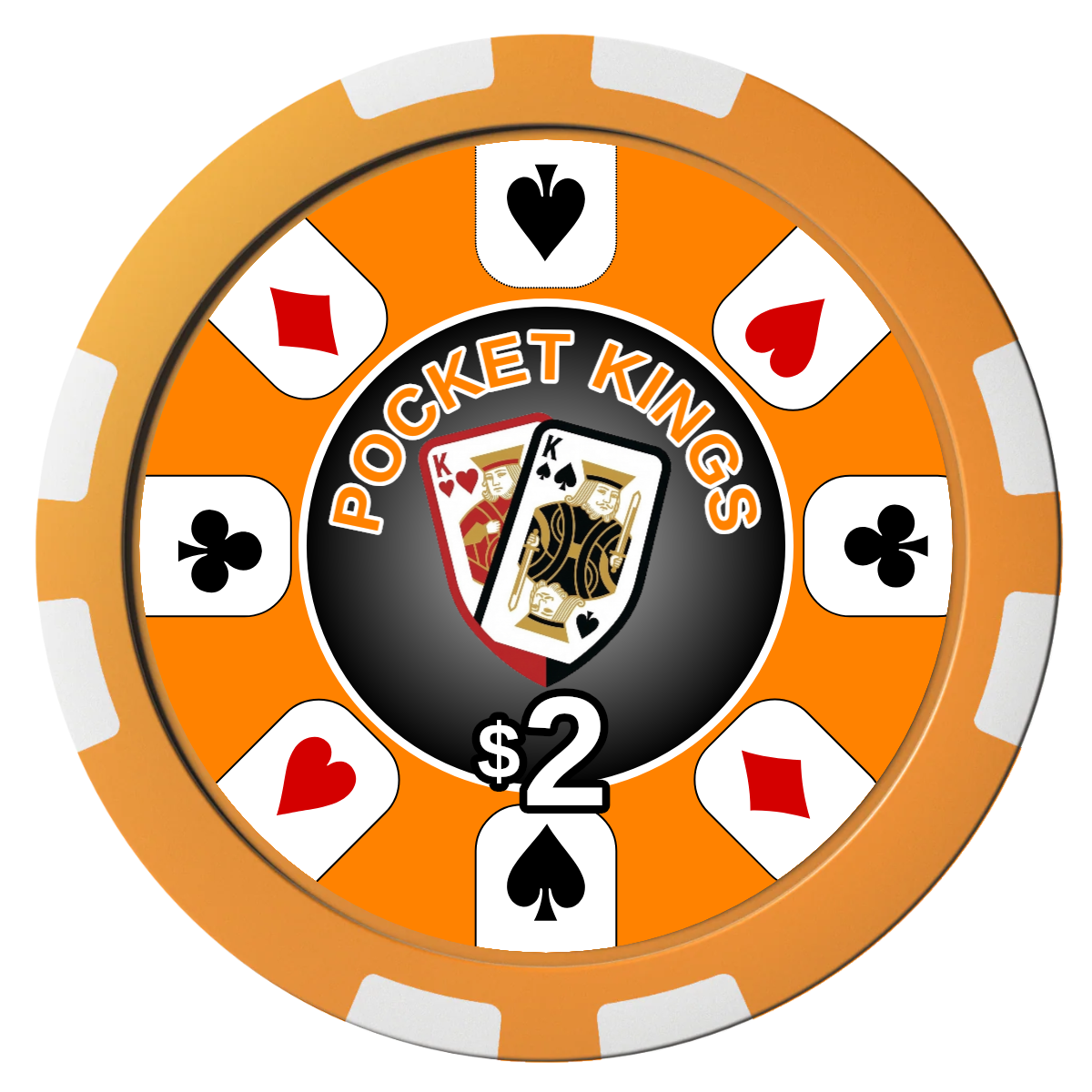 Pocket Kings Composite Poker Chips - Orange / 8 Stripe - Front