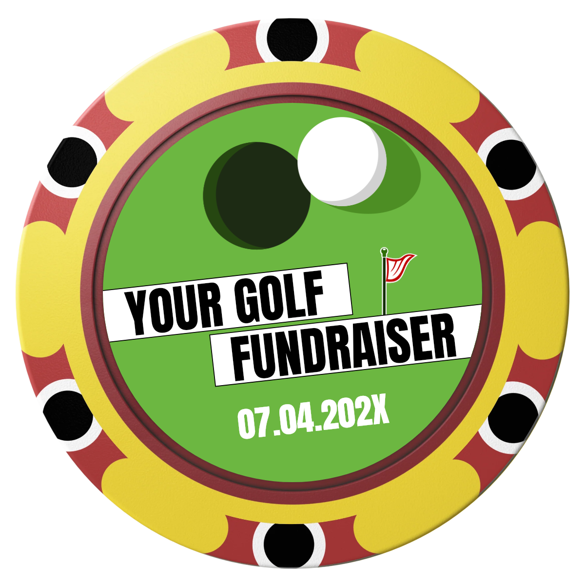 Putting Around Tournament Clay Poker Chips - Yellow / Monte Carlo / 40mm - Front