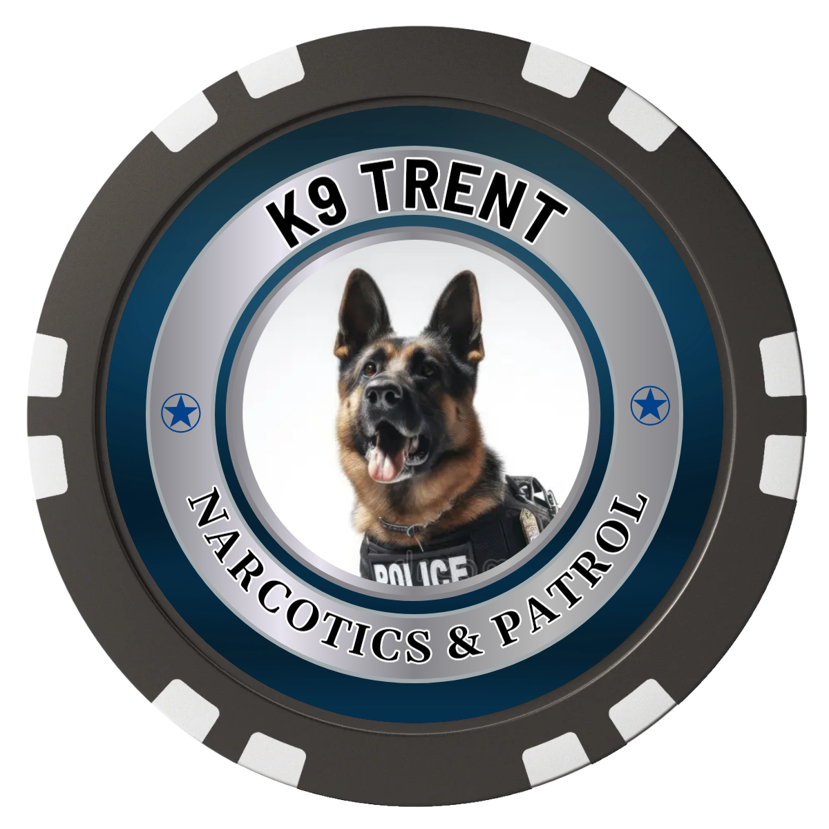 K-9 Trent Composite Poker Chips - Black / Double Stripe - Front