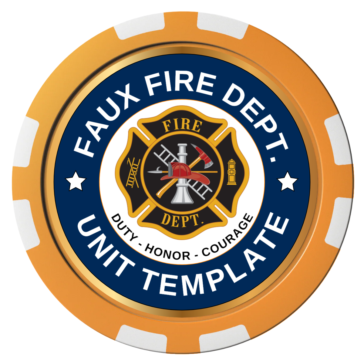 Faux Fire Dept. #01 Composite Poker Chips - Orange / 8 Stripe - Front