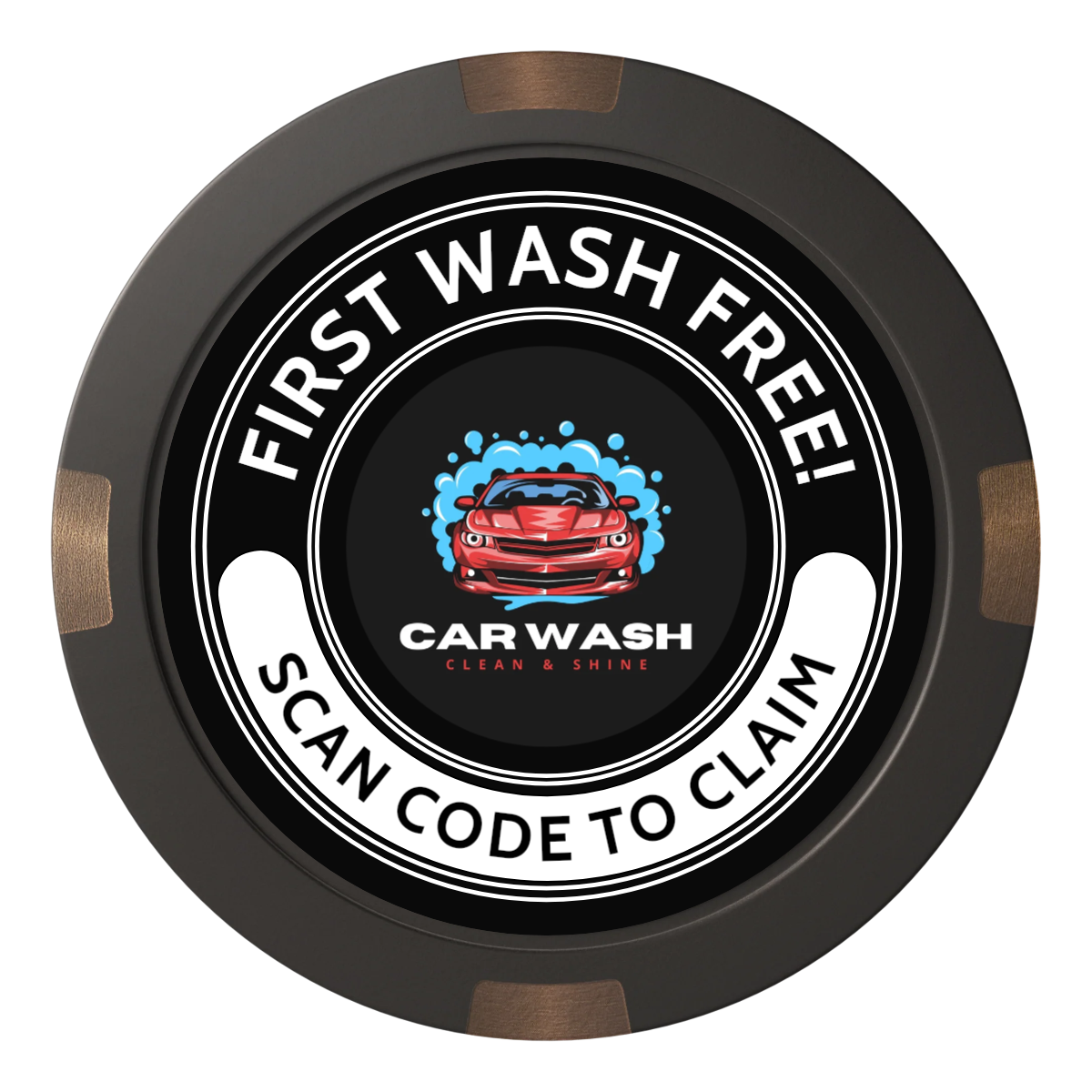 Car Wash Promotion Composite & Metal Hybrid Poker Chips - Black / 4 Spot - Front