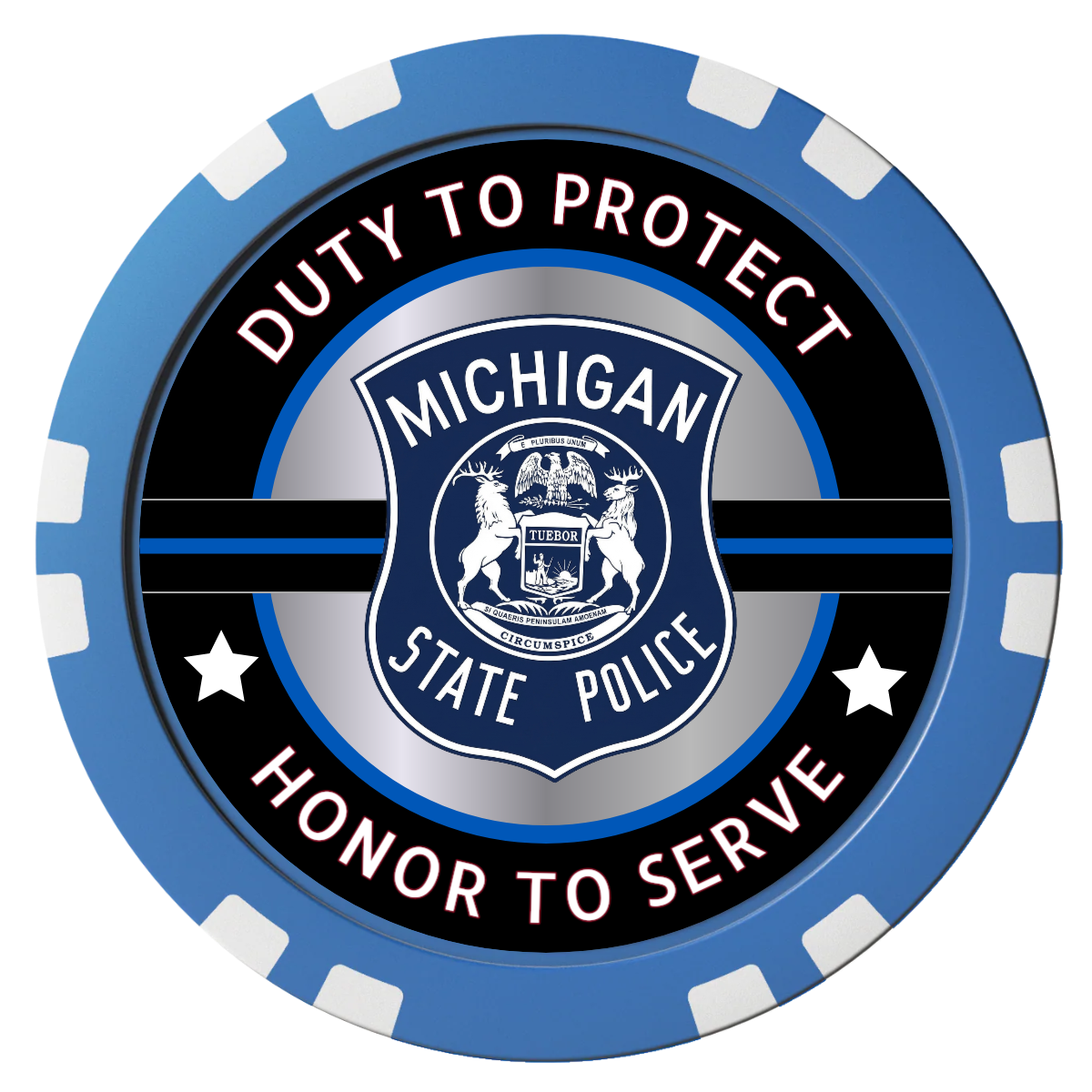 Police Department #01 Composite Poker Chips - Blue / Double Stripe - Back